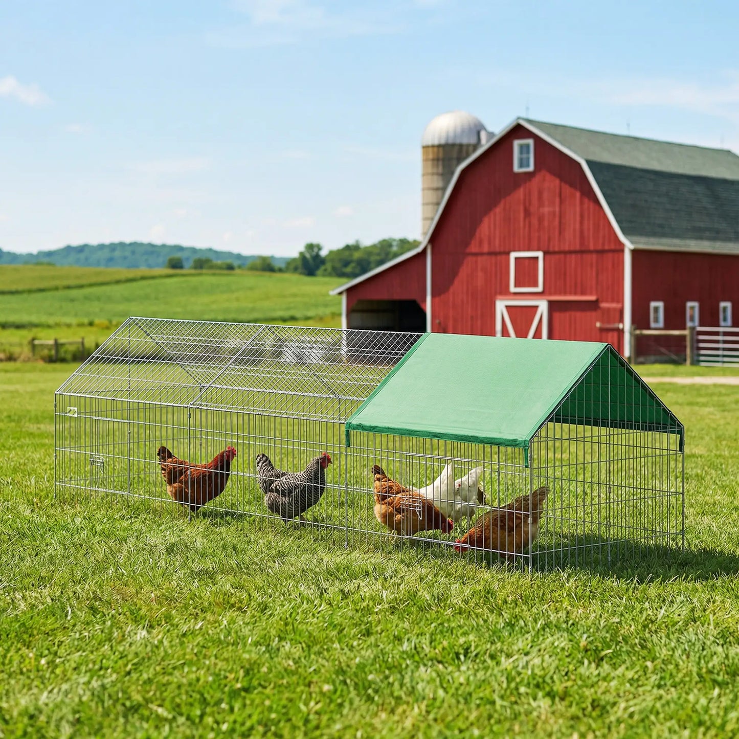 Metal Chicken Coop, UV-Resistant Cover, 106" x 29.5" x 29.5", Green Chicken Coops at Gallery Canada