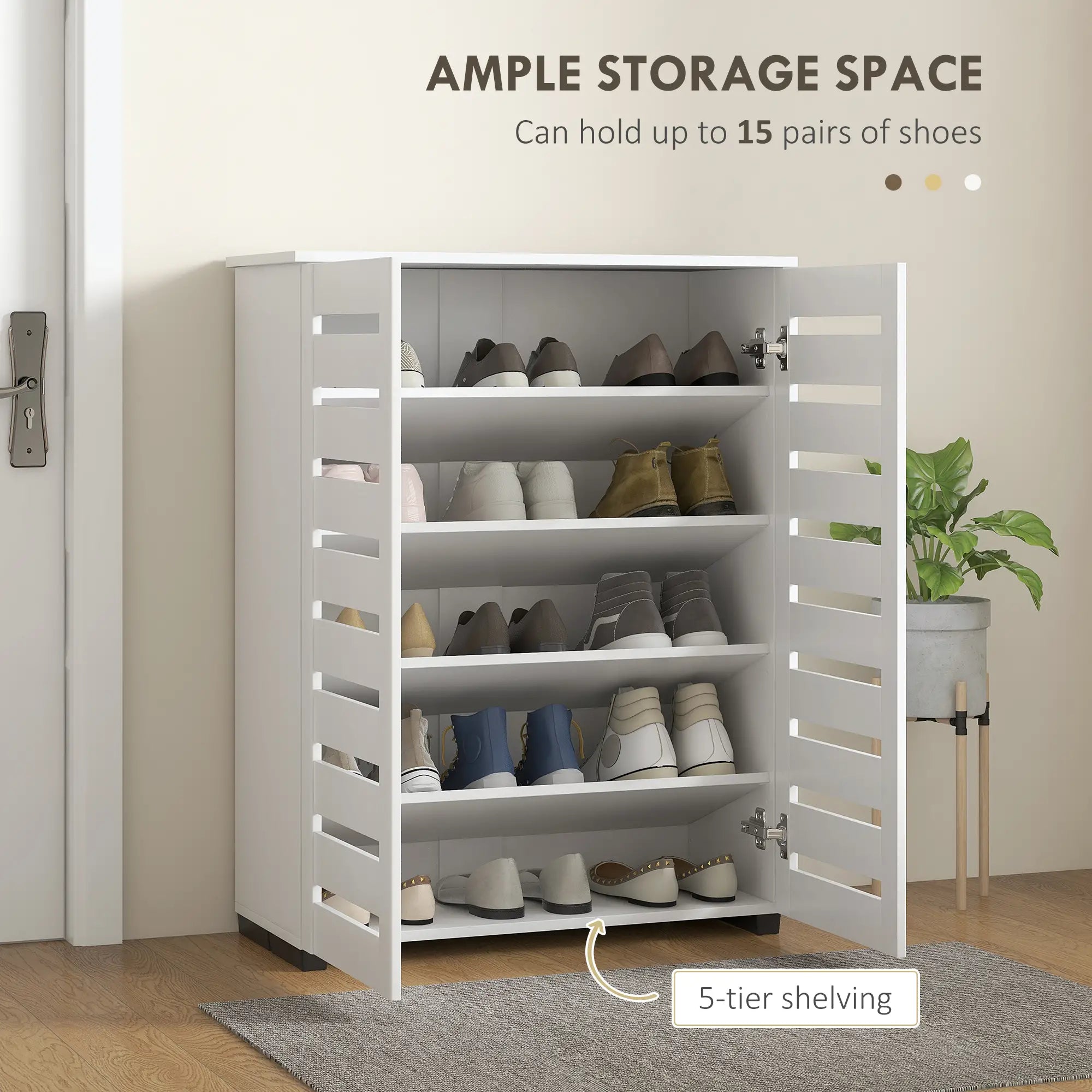 Shoe Storage Cabinet, 2 Slatted Doors, Holds 15 Pairs, White Shoe Storage Cabinets & Racks at Gallery Canada