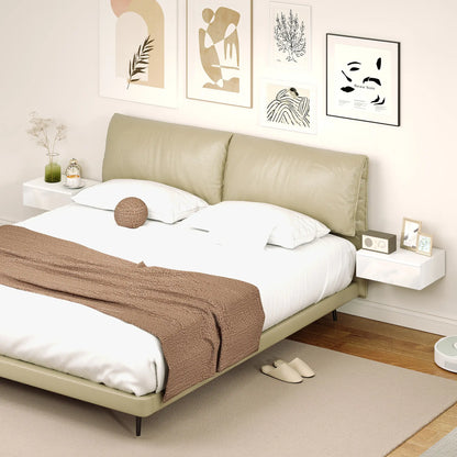 Set of 2 Wall Mounted Bedside Tables, High Gloss Floating Nightstands with Drawer, White Bedside Tables at Gallery Canada
