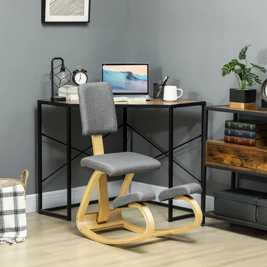 Ergonomic Kneeling Chair, Rocking Wood Kneel Stool, Grey Office Chairs Grey at Gallery Canada