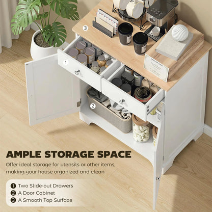 Sideboard Buffet Cabinet, 27" Kitchen Storage, Adjustable Shelf, White Storage Cabinets at Gallery Canada