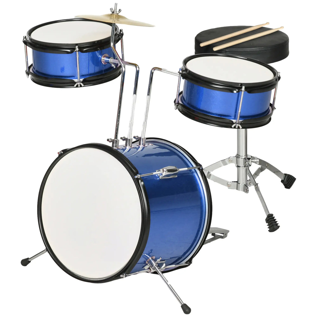 7 Piece Kids Drum Set, Throne, Cymbal, Pedal, Drumsticks, Blue Electronic Musical Pianos Blue at Gallery Canada
