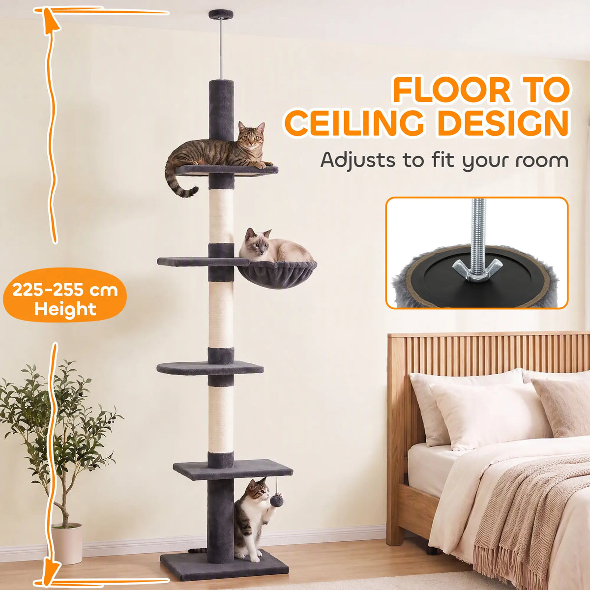 5-Level Cat Tree, Adjustable 88.6"-100.4", Scratching Posts Cat Trees at Gallery Canada
