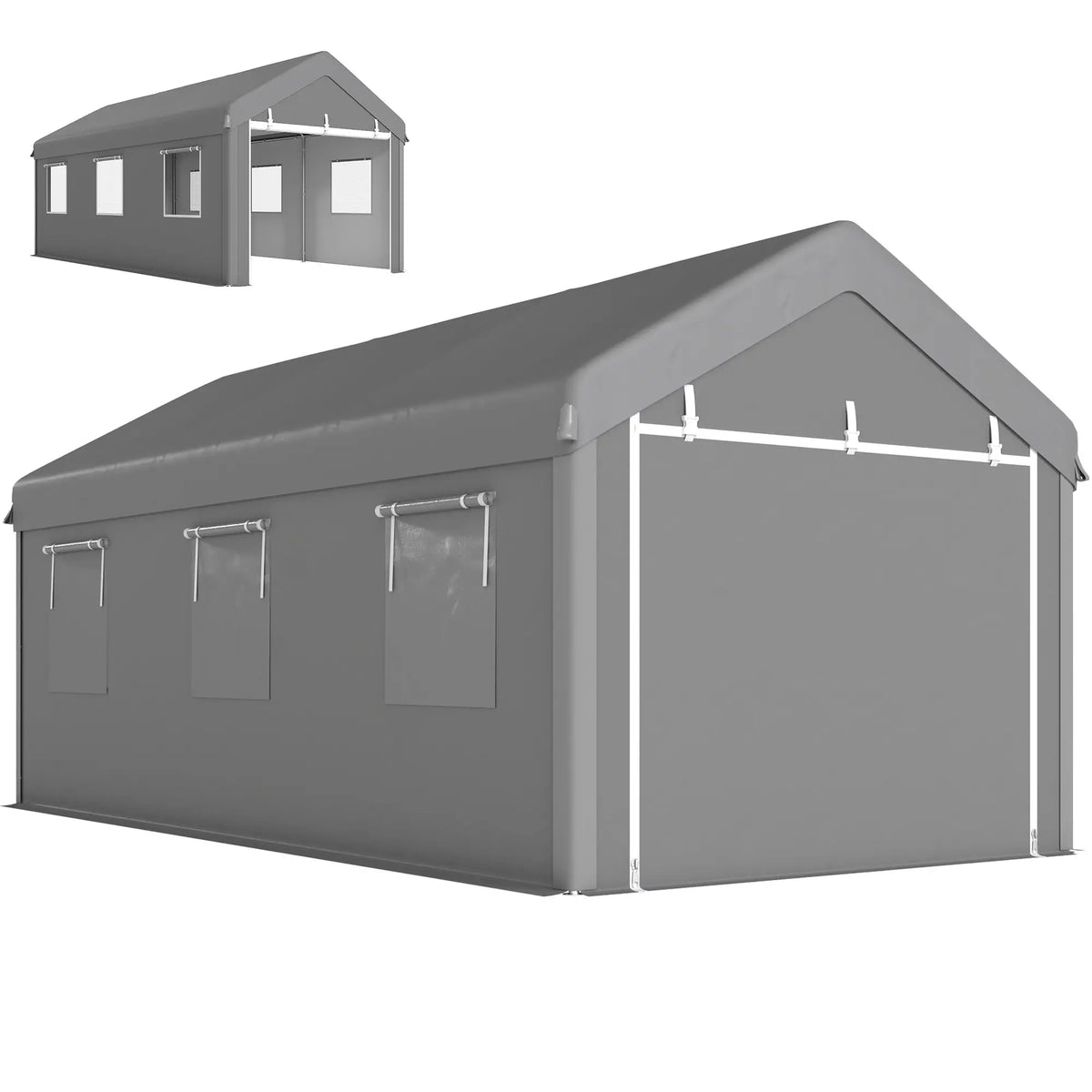 10' x 20' Heavy Duty Carport, Portable Garage, 6 Mesh Windows, 2 Doors, Grey Car Shelters Light Grey at Gallery Canada