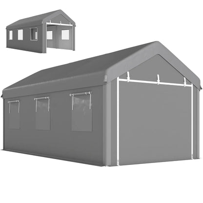 10' x 20' Heavy Duty Carport, Portable Garage, 6 Mesh Windows, 2 Doors, Grey Car Shelters Light Grey at Gallery Canada