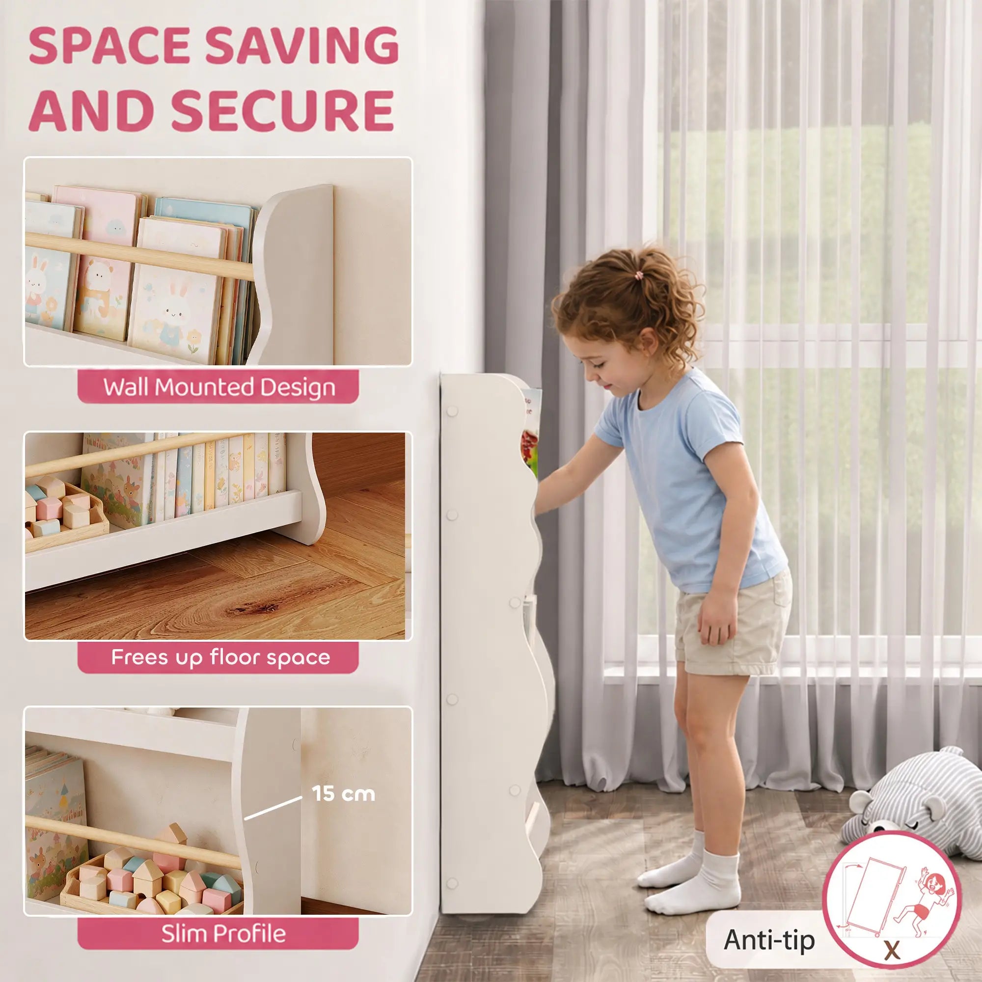 Kids Bookshelf Wall Mounted, 3-Tier Floating Bookcase for 3-8 Years, White Bookshelves & Bookcases at Gallery Canada