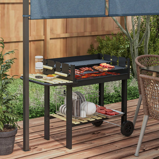 Charcoal Grill, Barbecue Trolley, Double Adjustable Grill, Black Charcoal BBQ Grils Black at Gallery Canada