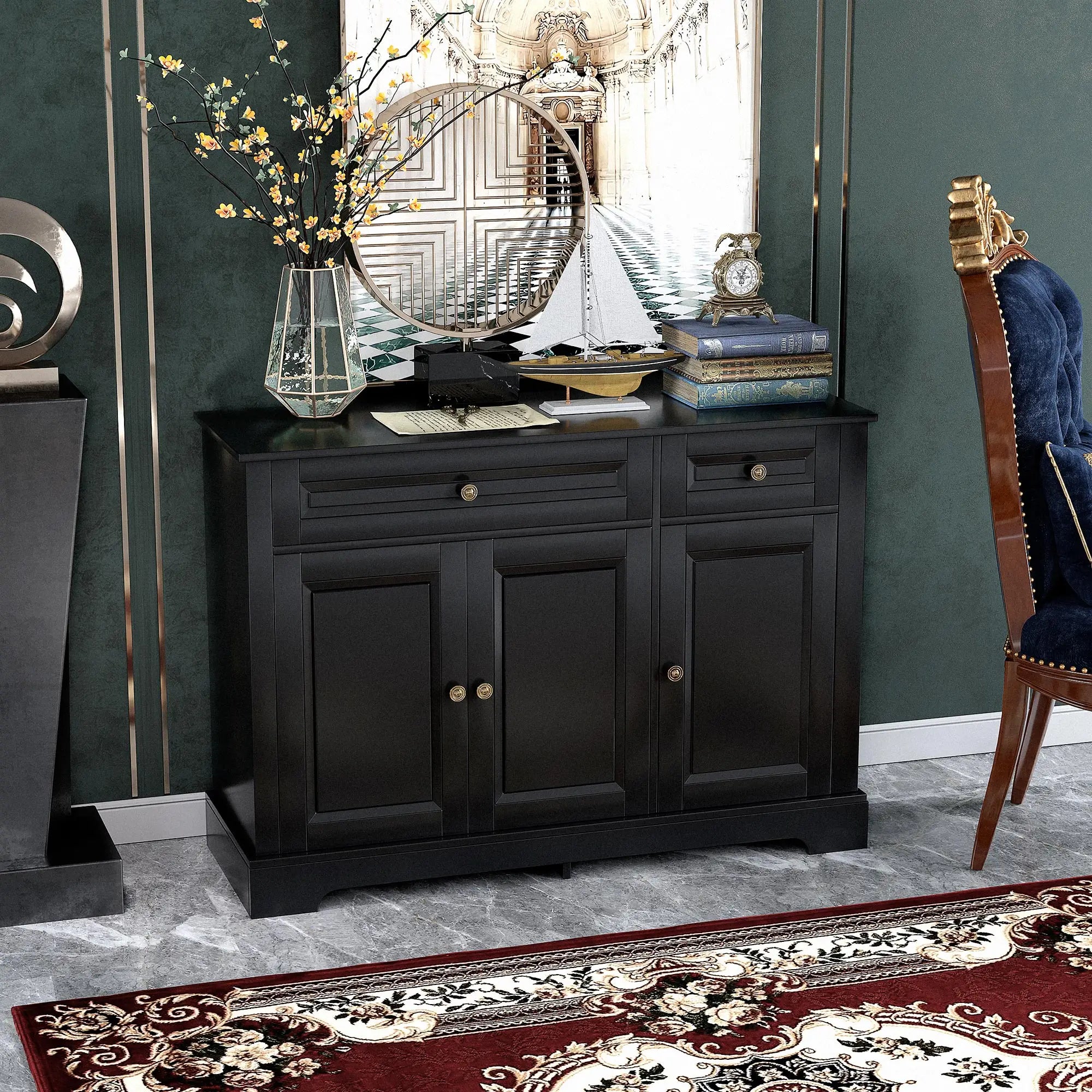 Modern Sideboard Cabinet, 2 Drawers, Adjustable Shelves, Black Bar Cabinets at Gallery Canada
