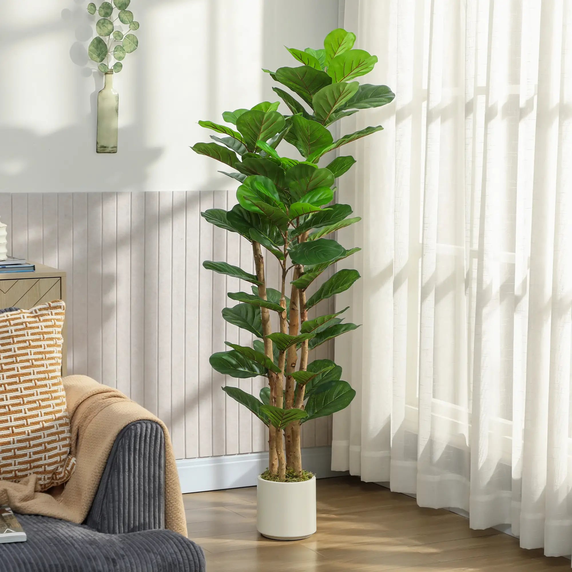 5FT Artificial Fiddle Leaf Fig Tree, Fake Potted Tree, Indoor Decor, Green Artificial Trees at Gallery Canada