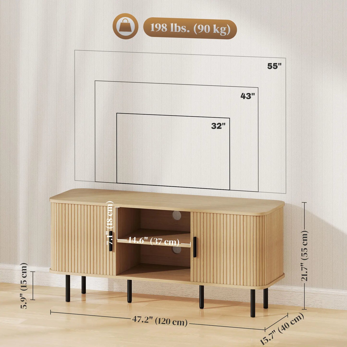 TV Stand for 55 Inches, Storage Shelves, Living Room, Oak Tone TV Stands at Gallery Canada