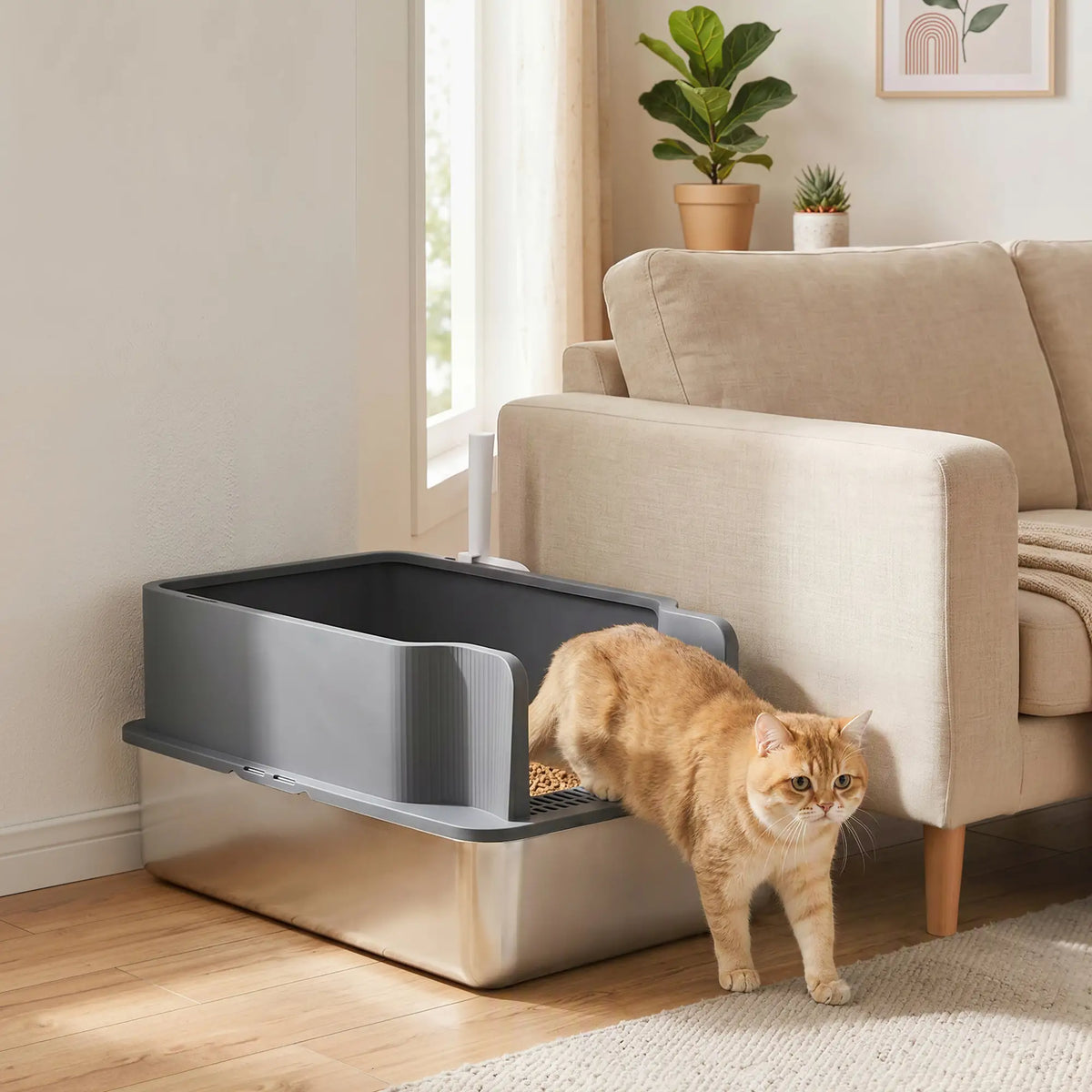 Stainless Steel Sifting Litter Box With Scoop And 10 Pads Cat Litter Box Enclosures at Gallery Canada