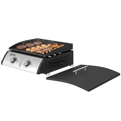2 Burner Gas Grill, Portable Tabletop BBQ, Camping Picnic, Silver