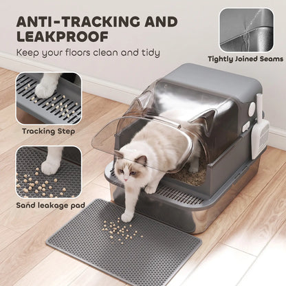 XXL Stainless Steel Cat Litter Box, Flip Lid, Mat, Scoop Cat Litter Box Enclosures at Gallery Canada