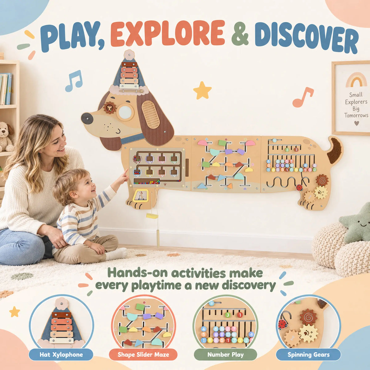 Wooden Wall Busy Board, Montessori Sensory Panel, Dachshund, Toddler Toy Playsets at Gallery Canada