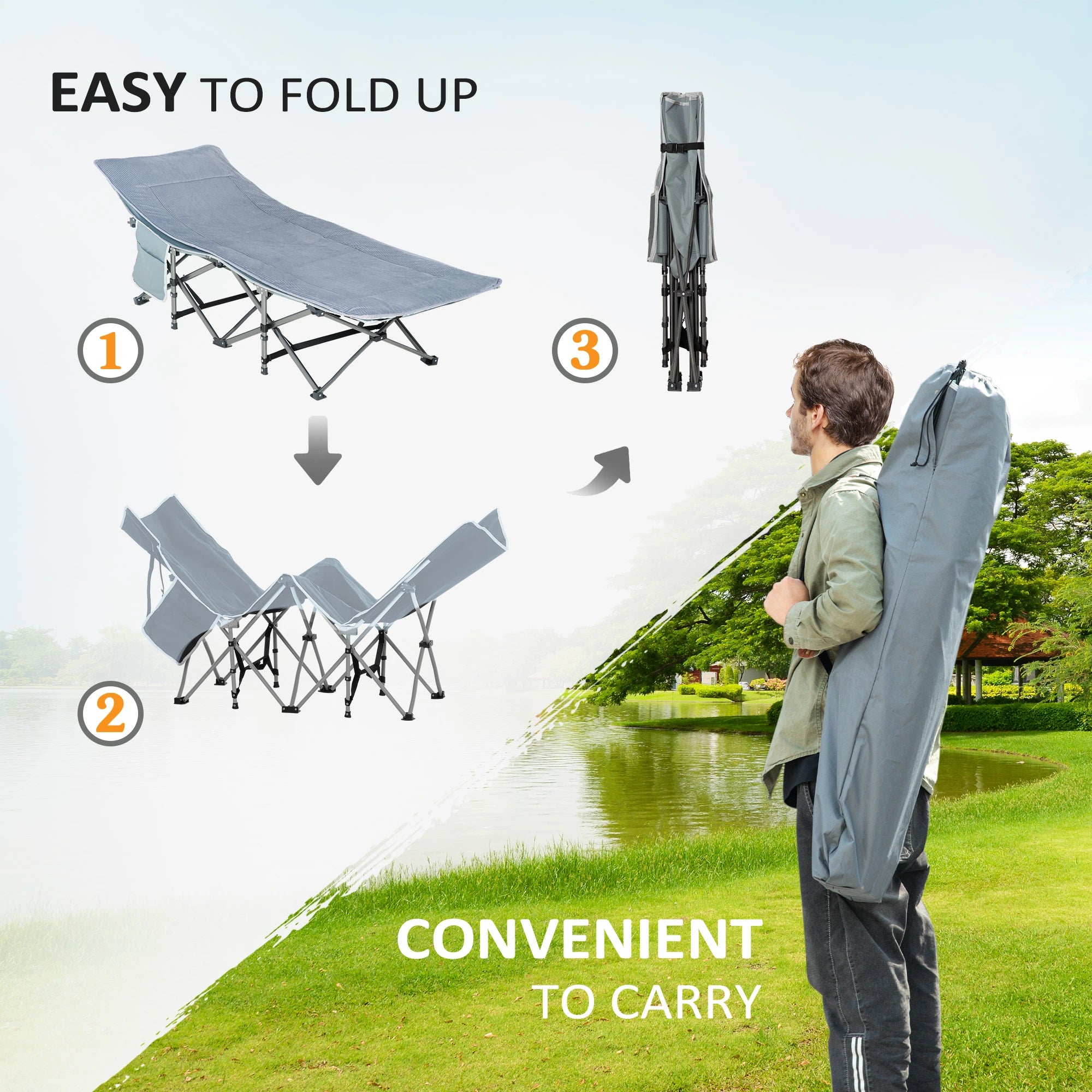 Folding Camping Cot With Mattress, Double Layer Oxford, Heavy Duty, Dark Grey Camping Cots at Gallery Canada