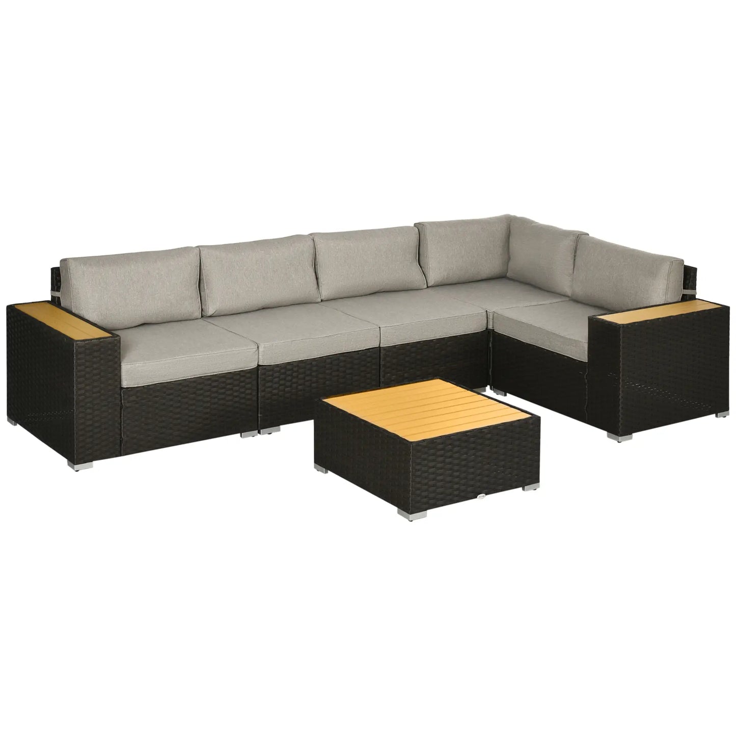 6-Piece Outdoor Rattan Patio Set, Corner Sofa, WPC Table, Light Grey Patio Furniture Sets Brown Rattan, Light Grey Cushion, Natural Board at Gallery Canada