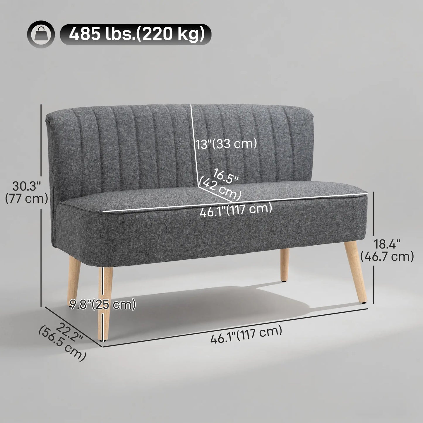 Modern 2 Seater Sofa, Upholstered Couch with Rubber Wood Legs, Grey 2-Seater Sofas at Gallery Canada