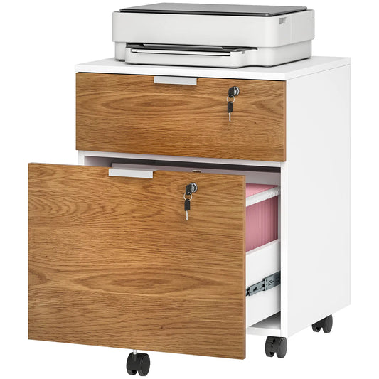 2 Drawer Small Filing Cabinet, Lockable, Office Storage, Nature Wood, White Office Cabinets & Cupboards White, Nature Wood at Gallery Canada