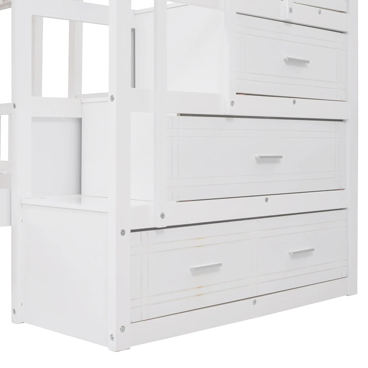 Twin Triple Bunk Bed with Storage Drawers, Pine Wood Frame, 115" L x 76" W x 64.5" H, White Bed Frames at Gallery Canada