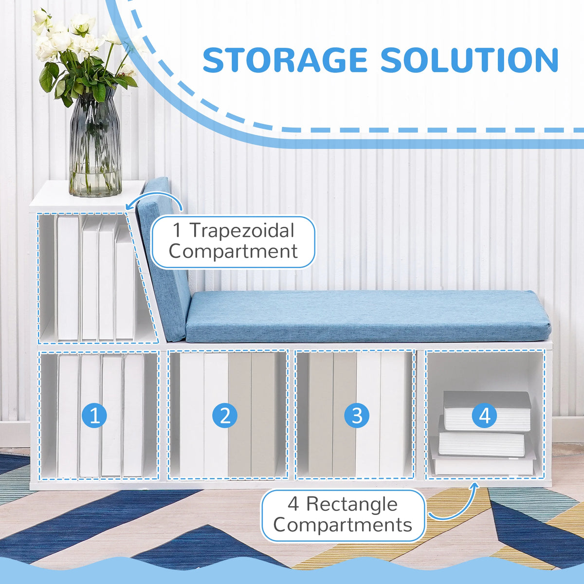 5-Cube Bookshelf with Storage, Cushioned Reading Nook, Blue Small Bookshelves at Gallery Canada