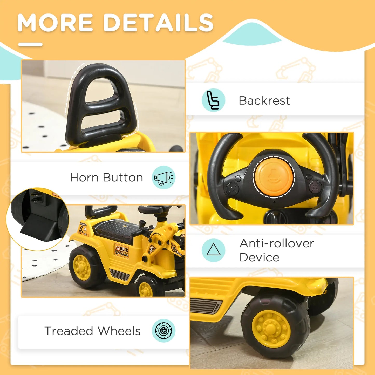 Ride-On Toy Bulldozer, Bucket Horn, Steering Wheel Storage, 18-48 Months, Yellow Toy Excavators at Gallery Canada
