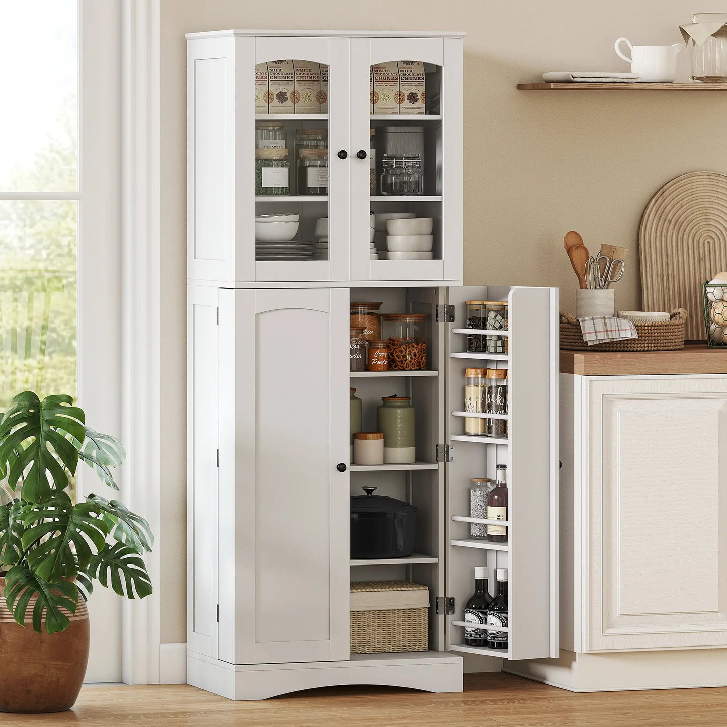 64" Tall Kitchen Pantry Cabinet, 10 Shelves, White Kitchen Pantry Cabinets at Gallery Canada