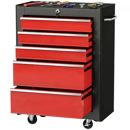 5-Drawer Rolling Tool Chest, Lockable Tool Cabinet, 4 Wheels, Black, Red Tool Organizers at Gallery Canada