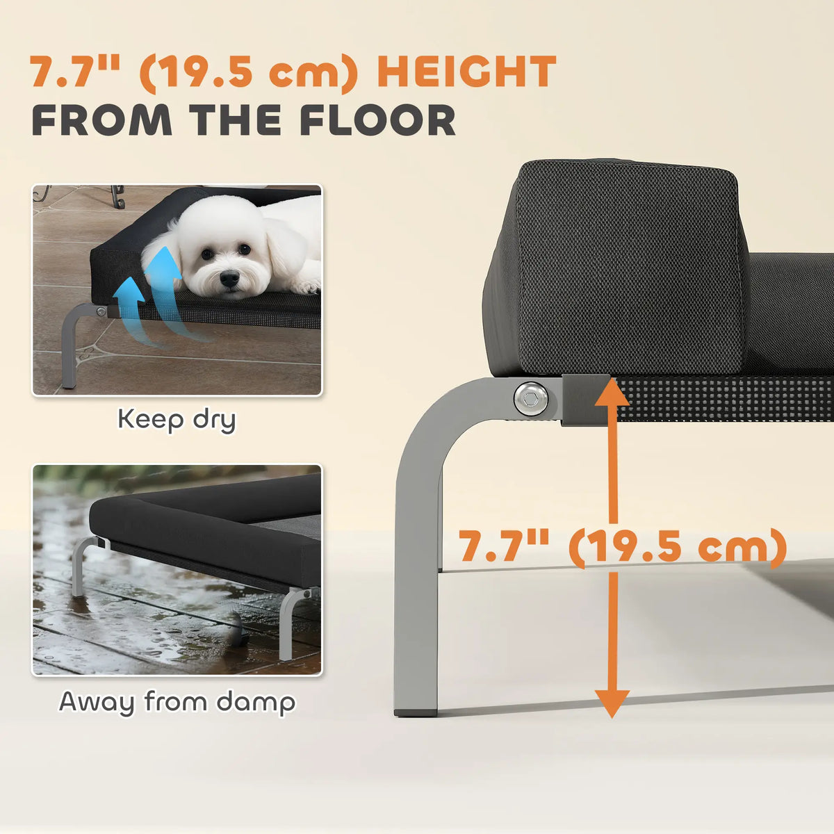 Elevated Dog Bed, Portable Raised Cot, Breathable Mesh, Water-Resistant Bolsters, Black Elevated Dog Beds at Gallery Canada