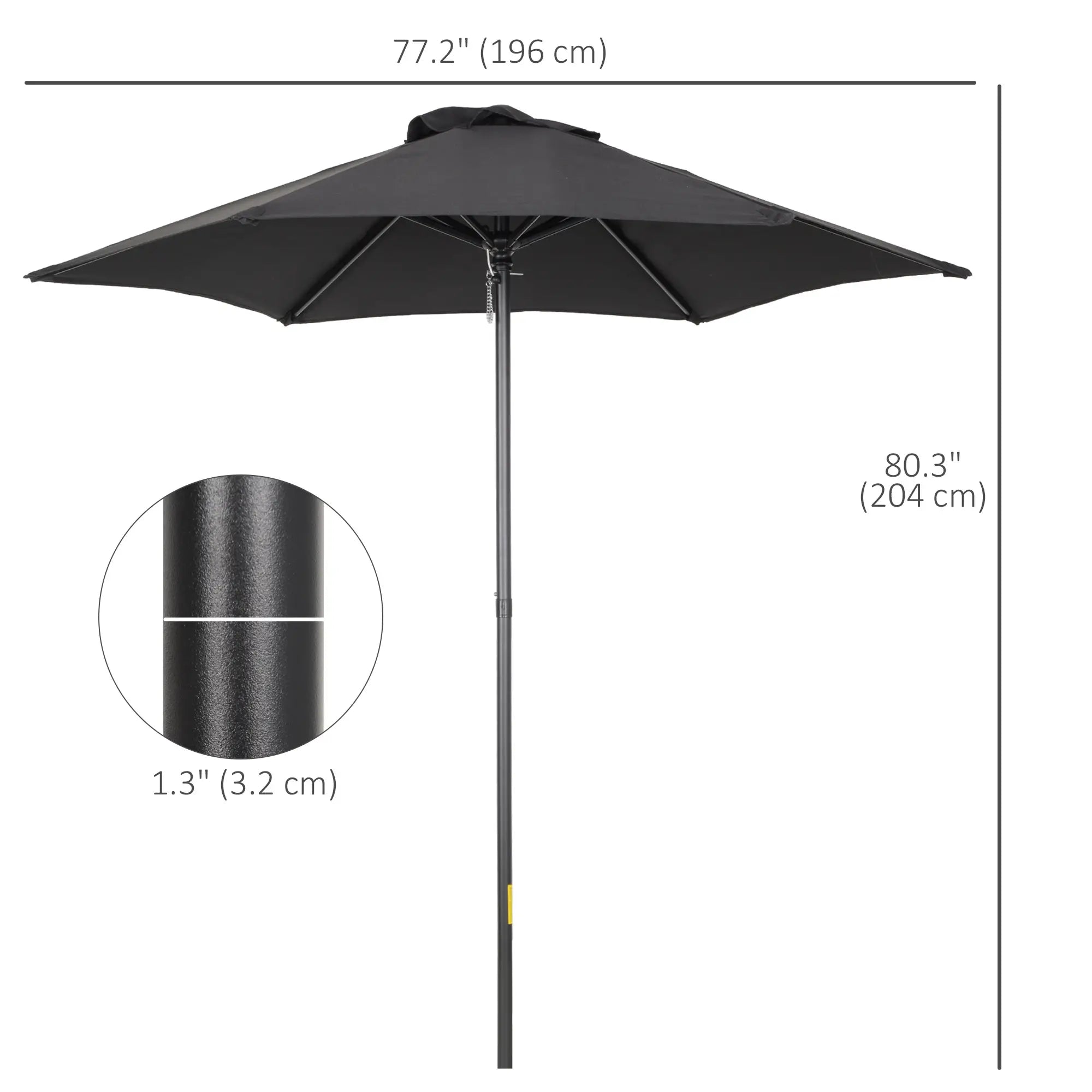 6.6FT Outdoor Patio Umbrella, 6 Solid Ribs, Black Patio Umbrellas at Gallery Canada