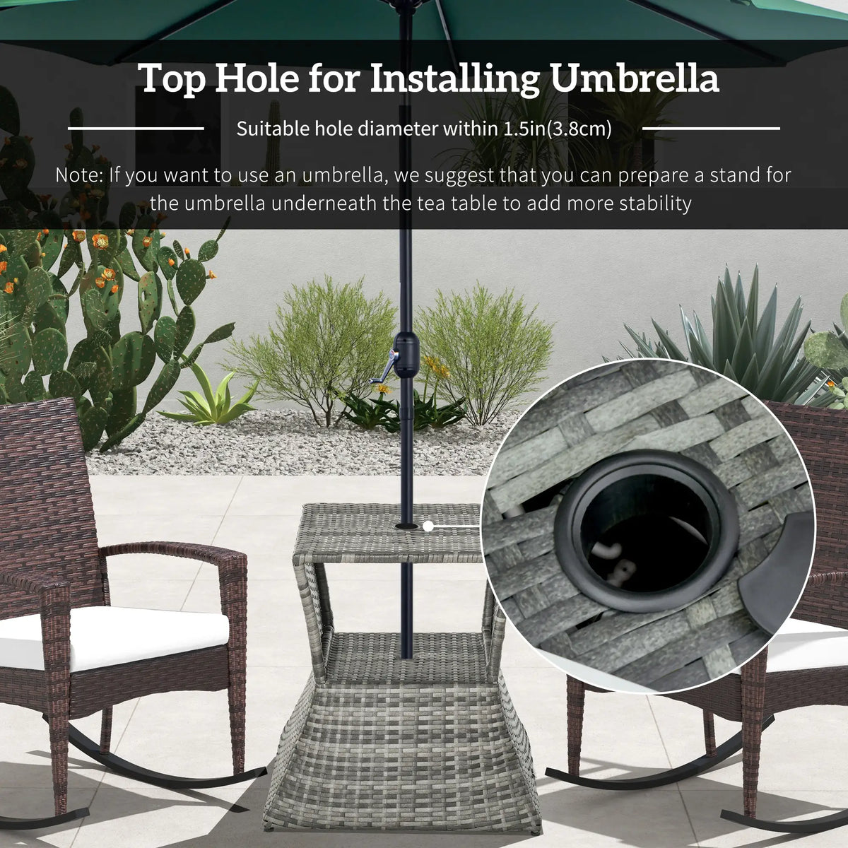 21.3" Square Rattan Side Table With Umbrella Hole, Grey Patio Side Tables at Gallery Canada