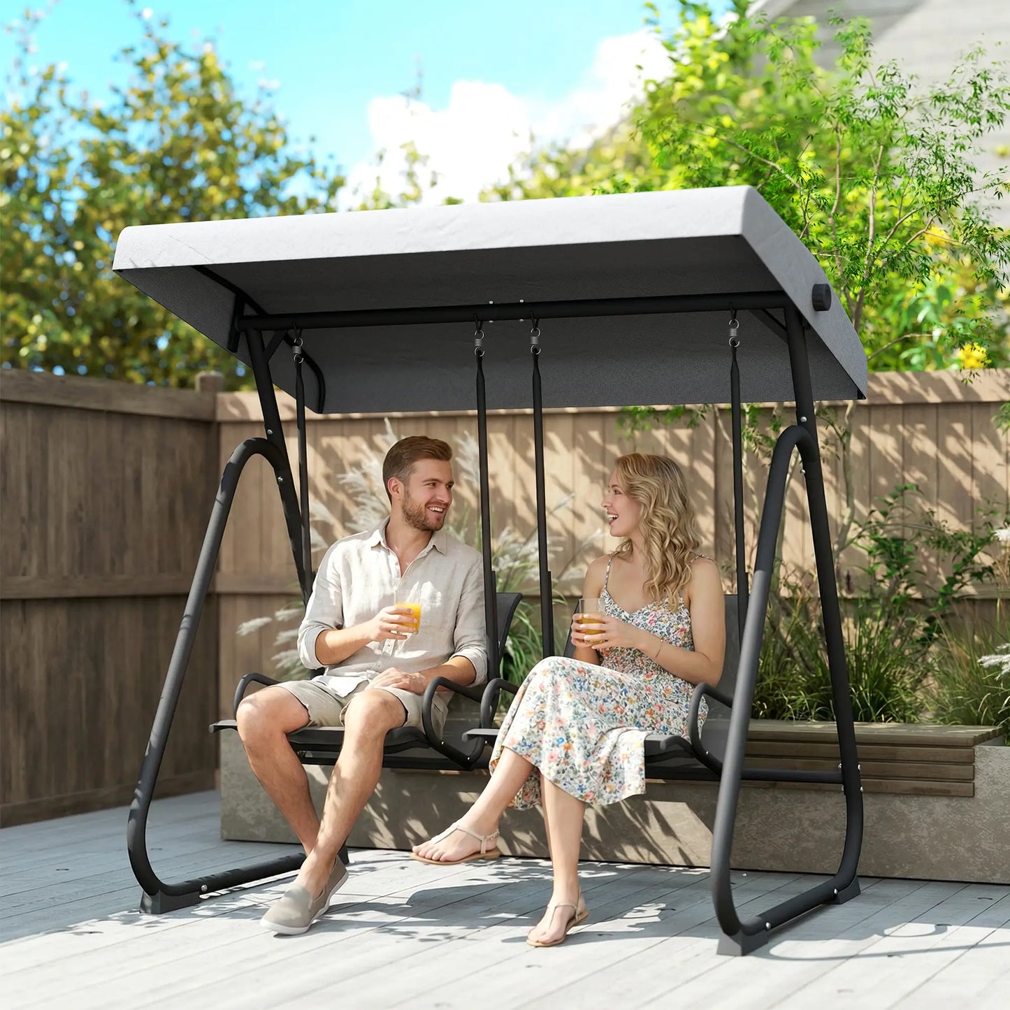Patio Swing Chair w/Adjustable Canopy Outdoor Porch Swing Glider w/Dual Independent Seats 2-Seat Grey Patio Swings with Stand at Gallery Canada