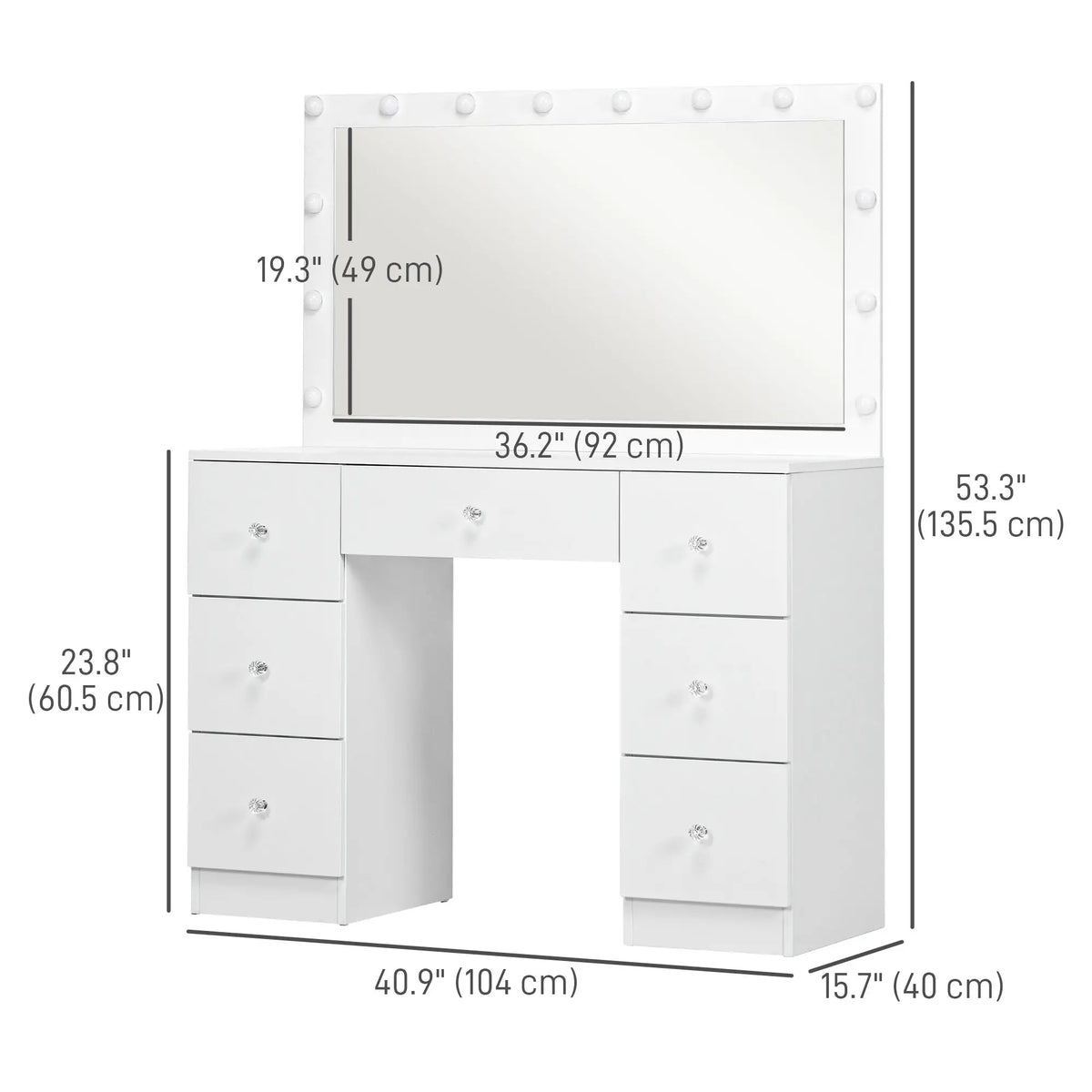 Modern Makeup Vanity Table, Mirror with 10 LED Lights, 7 Drawers, White Dressing & Vanity Tables at Gallery Canada
