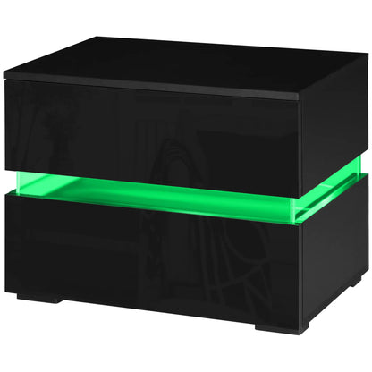 Modern Nightstand, 2 Drawers, USB RGB LED Lights, Remote, Black Bedside Tables at Gallery Canada