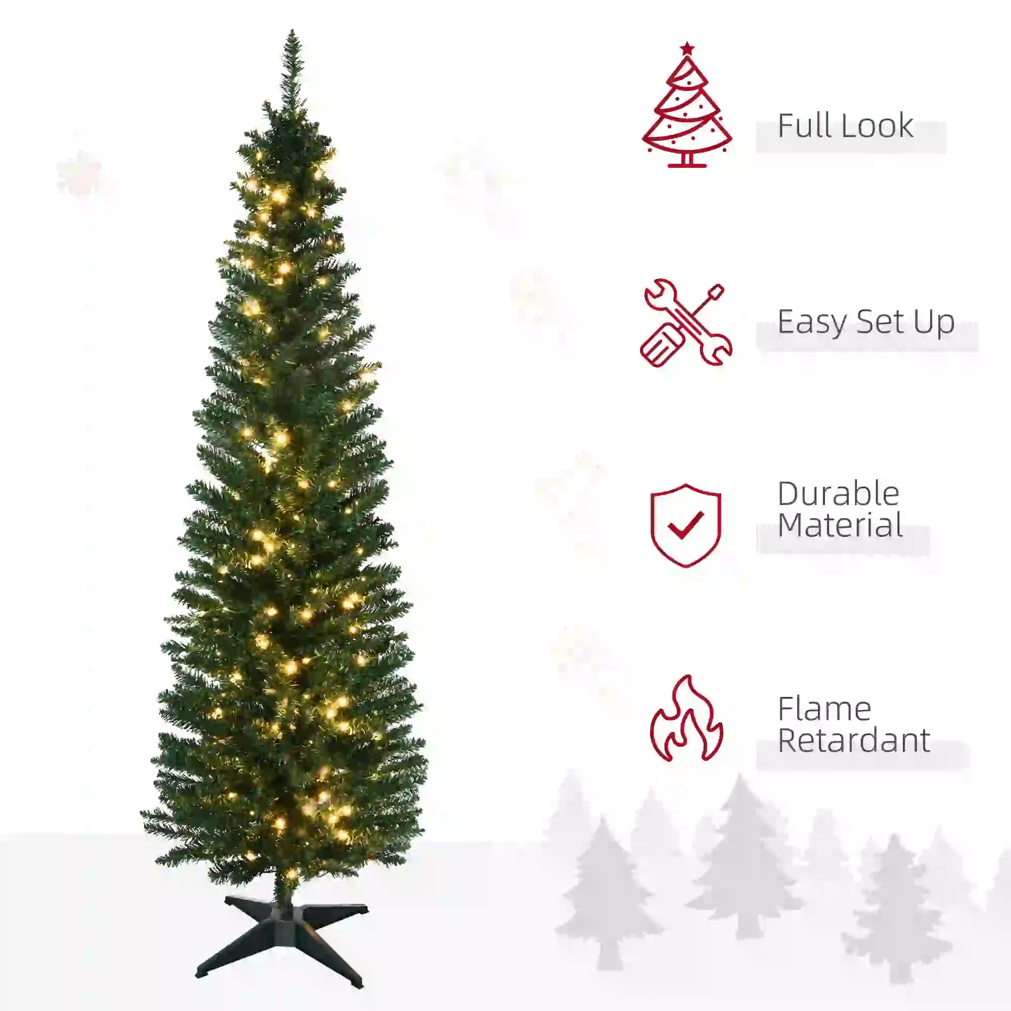 6' Pre Lit Artificial Pencil Christmas Tree, Warm White LED Lights, Green Pre Lit Christmas Trees at Gallery Canada