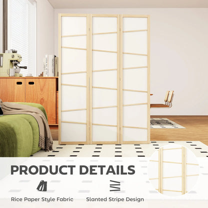 66.9" Folding Room Divider, 3 Panel Wood Frame Partition, Natural Wood Room Dividers at Gallery Canada