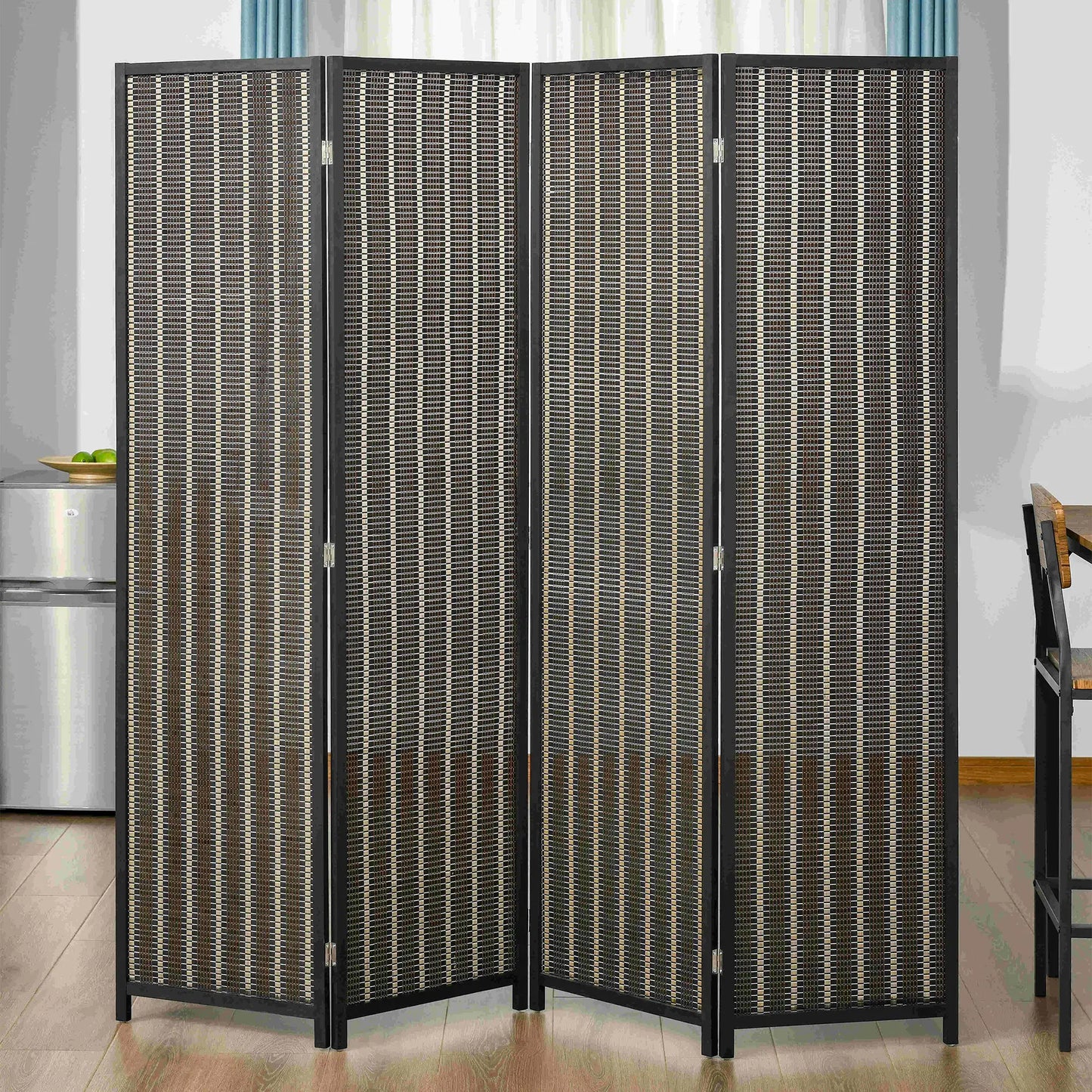4 Panel Room Divider, 6 Ft Tall, Bamboo Hand-Woven, Brown Room Dividers at Gallery Canada