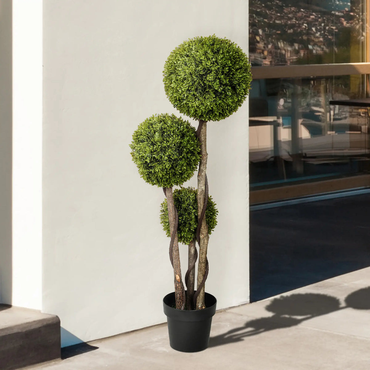 4FT Artificial Boxwood Topiary Tree, Triple Ball, Indoor Outdoor, Green Artificial Trees at Gallery Canada