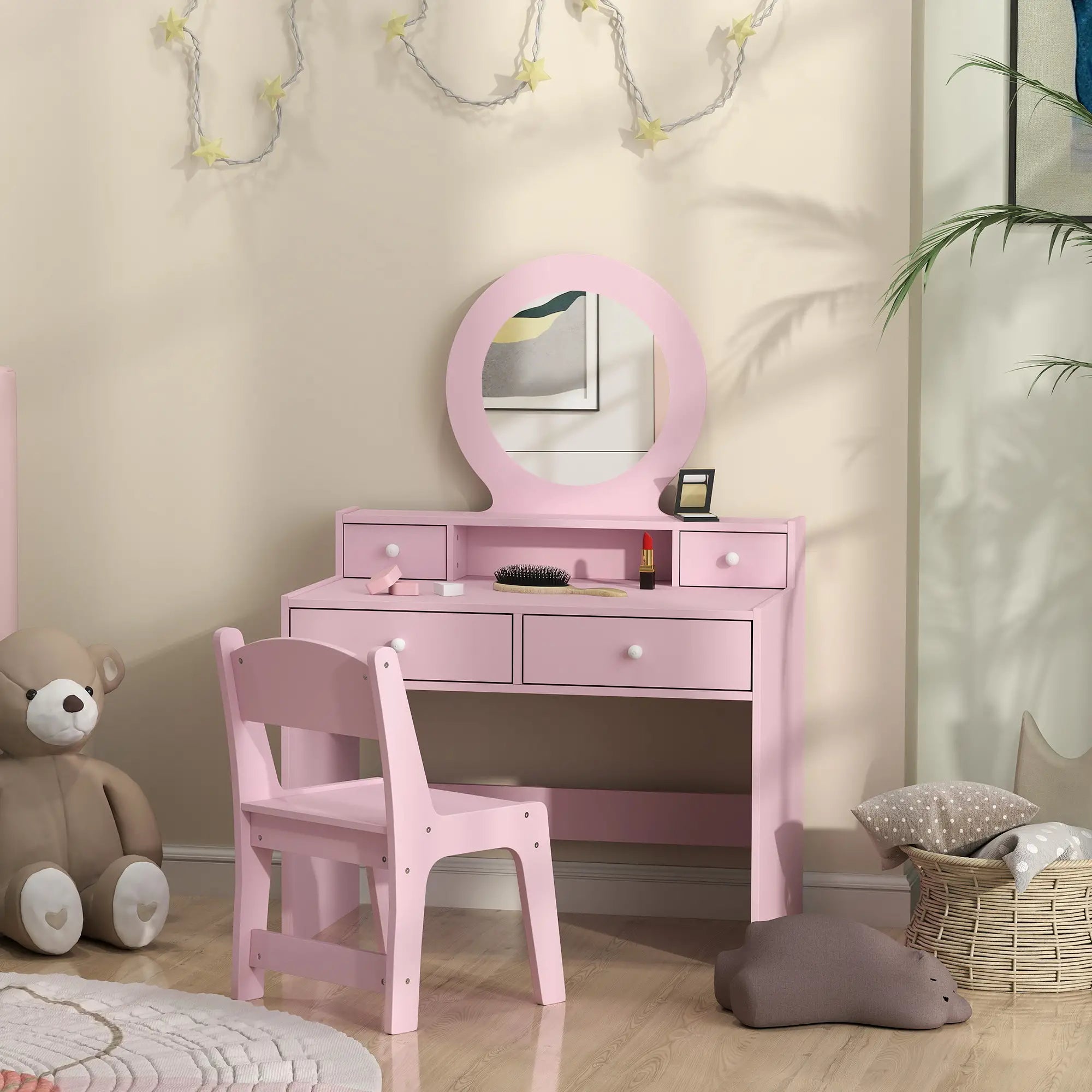 Kids Vanity Set, Makeup Table with Mirror, Stool, Drawers, Ages 3-8, Pink Toy Vanity at Gallery Canada