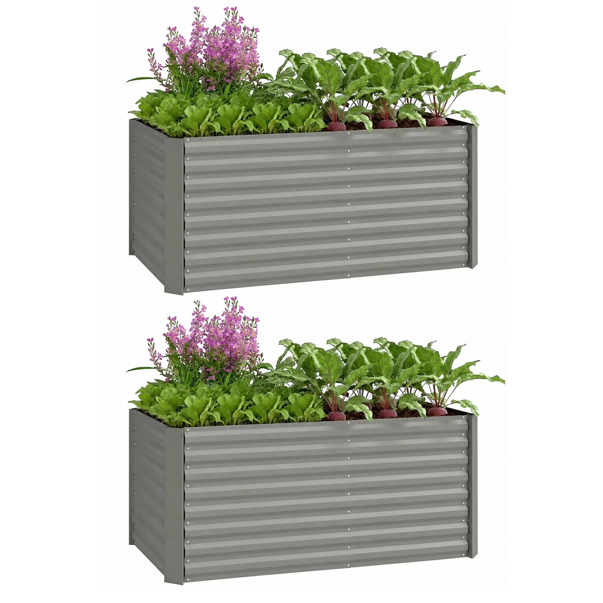 Galvanized Metal Planters, 4' x 2' x 2' Raised Garden Bed, Light Grey Galvanized Planter Boxes at Gallery Canada