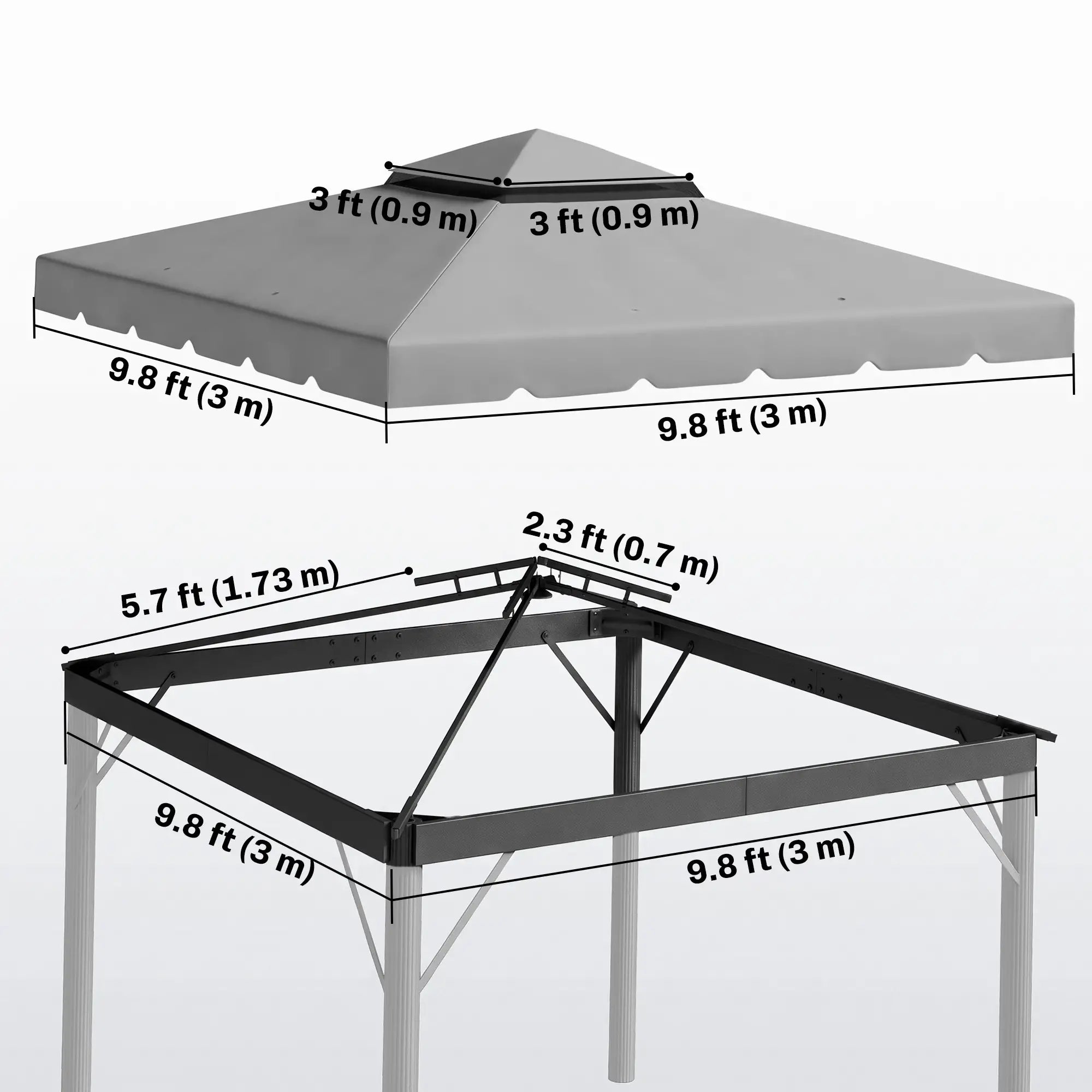 10' X 10' Gazebo Replacement Canopy Top, Double Vented Roof, Grey Gazebo Canopy Replacement at Gallery Canada