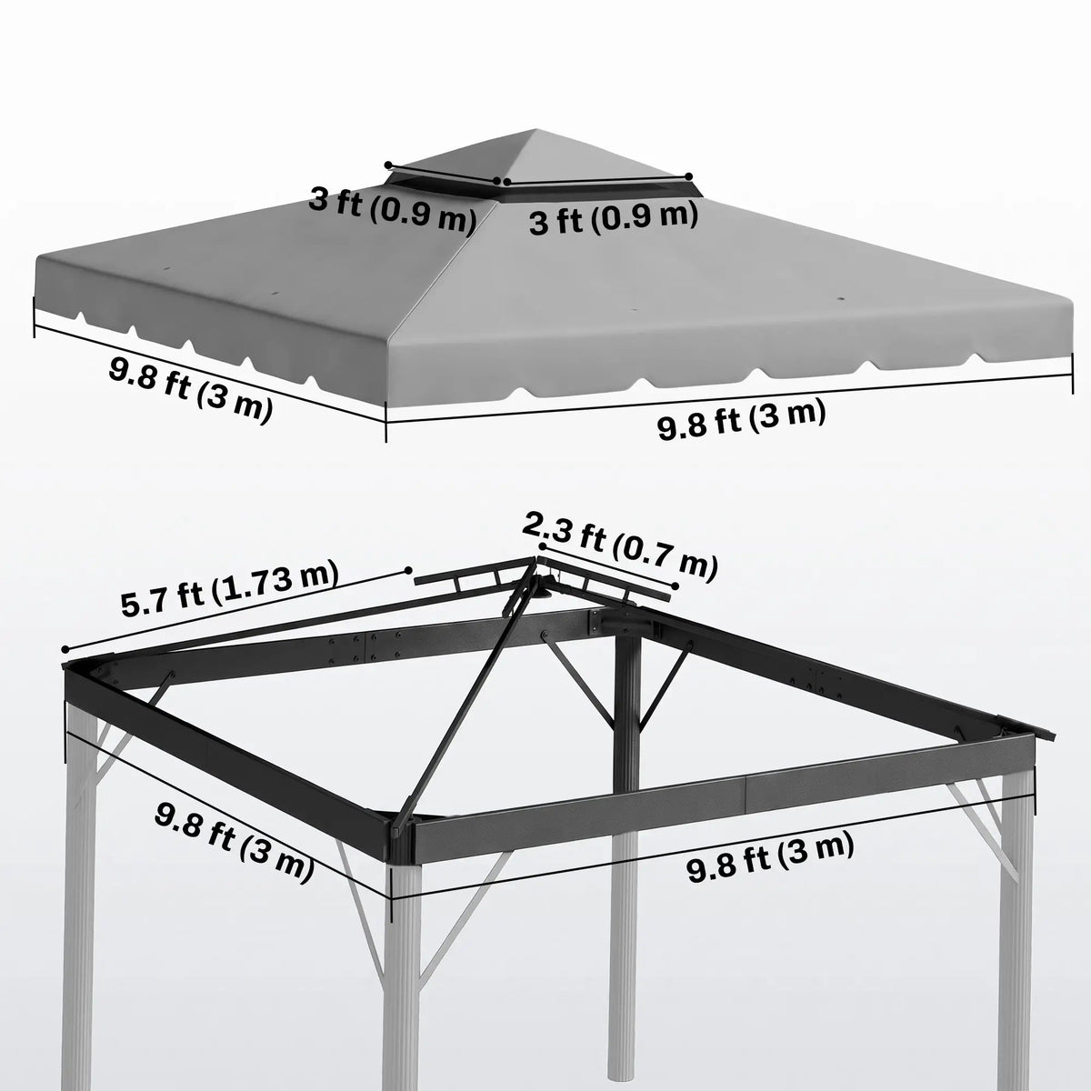 10' X 10' Gazebo Replacement Canopy Top, Double Vented Roof, Grey Gazebo Canopy Replacement at Gallery Canada