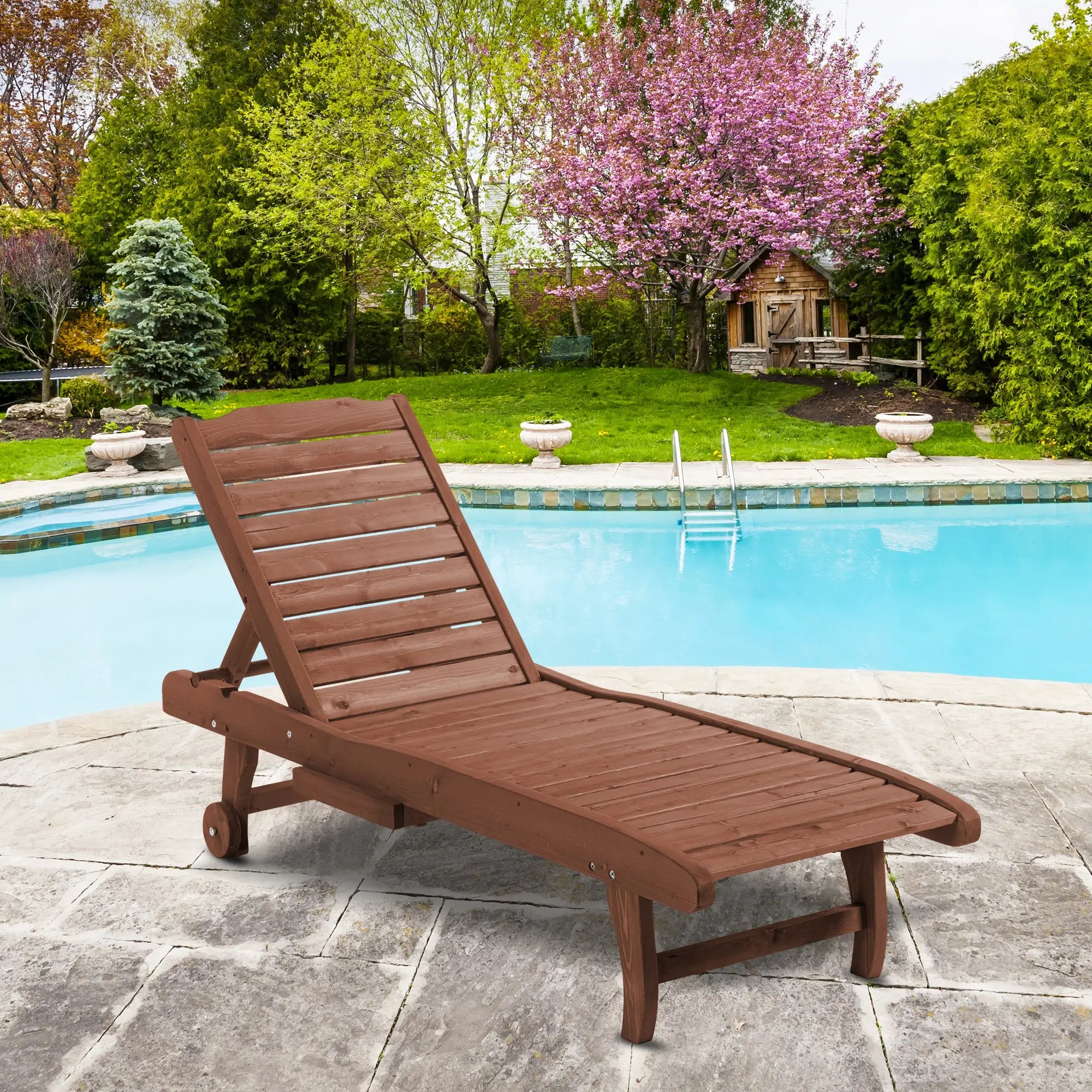 Wooden Outdoor Lounge Chair, Adjustable Patio Chaise Recliner, Brown Chaise Loungers at Gallery Canada