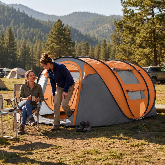 4 Person Pop Up Tent, Automatic Setup, Orange Camping Tents Orange, Grey at Gallery Canada