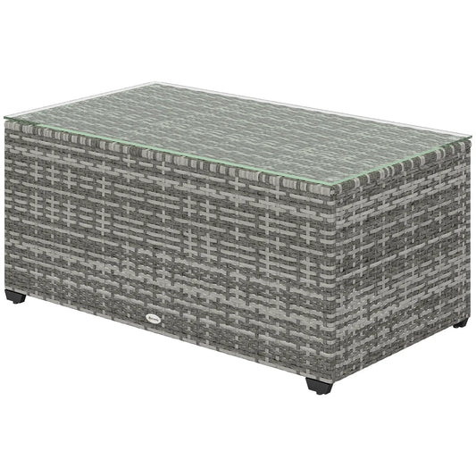 PE Wicker Outdoor Coffee Table, Rectangular Patio Table With Tempered Glass Top, Light Grey Patio Side Tables Light Grey at Gallery Canada