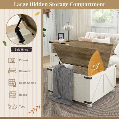 Farmhouse Coffee Table, Square Flip-Top, Hidden Storage, Antique White Coffee Tables at Gallery Canada