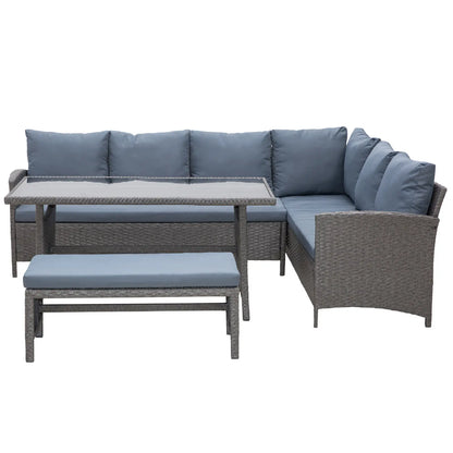 4 Piece Outdoor Rattan Dining Table, Bench, Patio Furniture Patio Furniture Sets at Gallery Canada