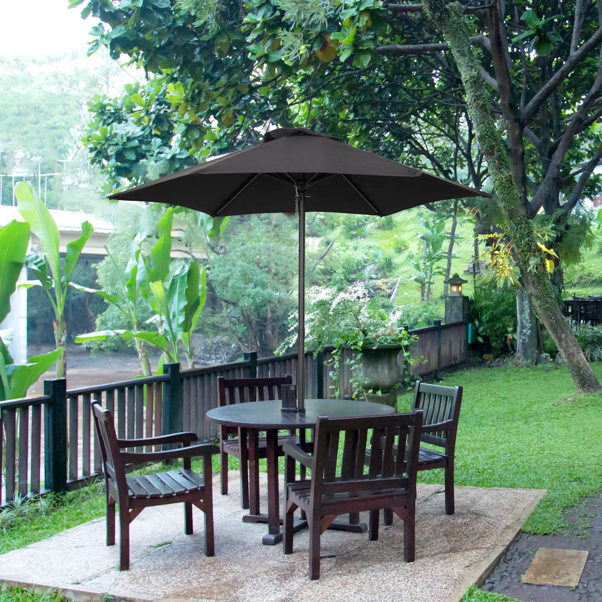 6.6FT Outdoor Patio Umbrella, 6 Solid Ribs, Black Patio Umbrellas at Gallery Canada