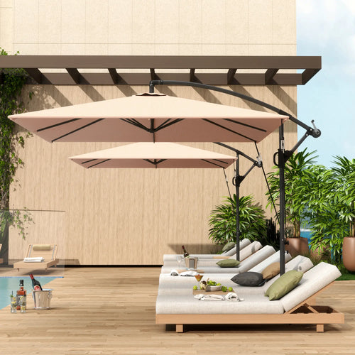 Patio Offset Umbrella, UPF 50+ UV Protection, Crank Parasol With Base, Khaki