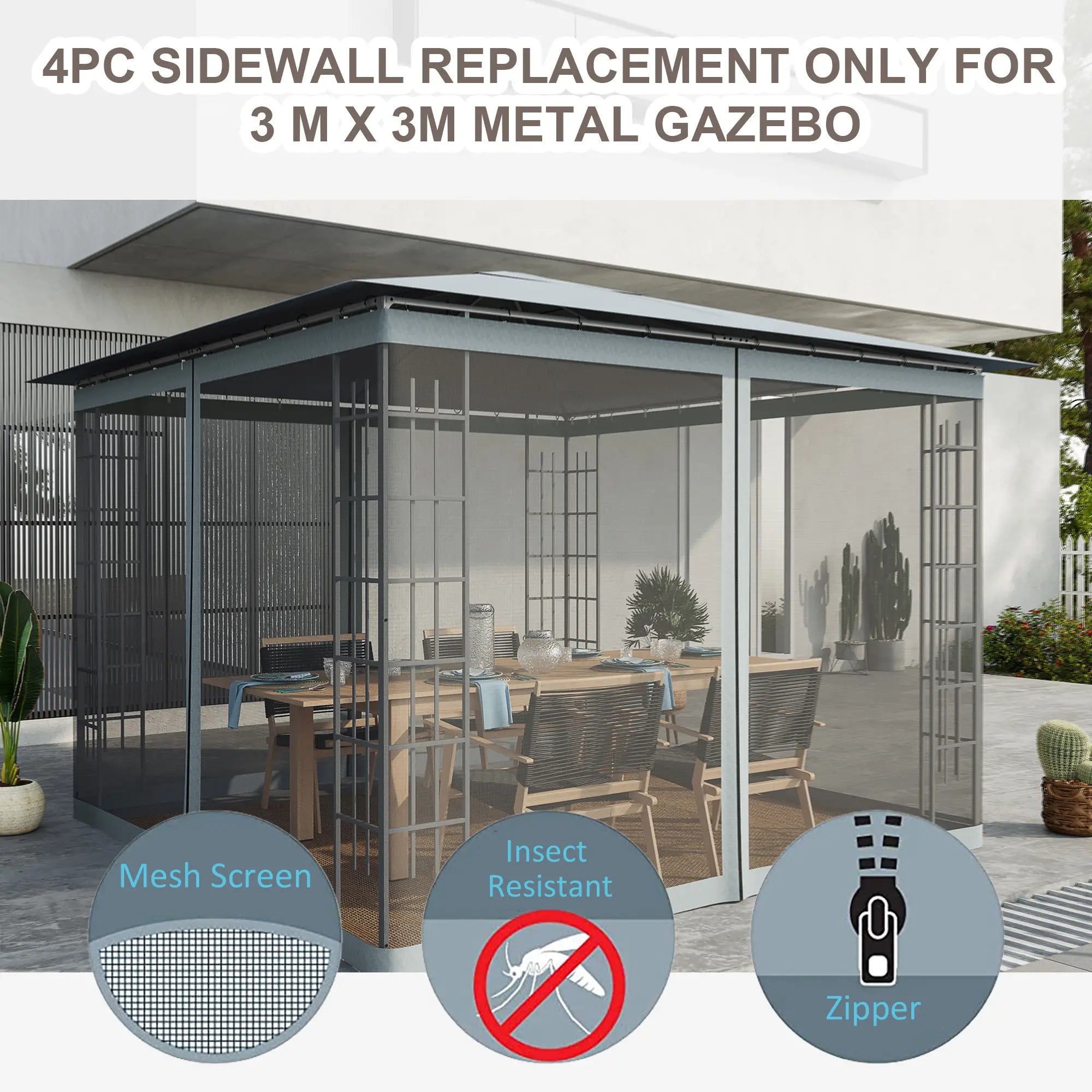 Replacement Mosquito Netting For Gazebo, 10' X 10', With Zippers, Black Gazebo Sidewalls at Gallery Canada