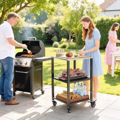 Outdoor Grill Cart, Pizza Oven Stand, 3-Tier Rolling Kitchen Prep Station, Black Outdoor Grill Carts at Gallery Canada